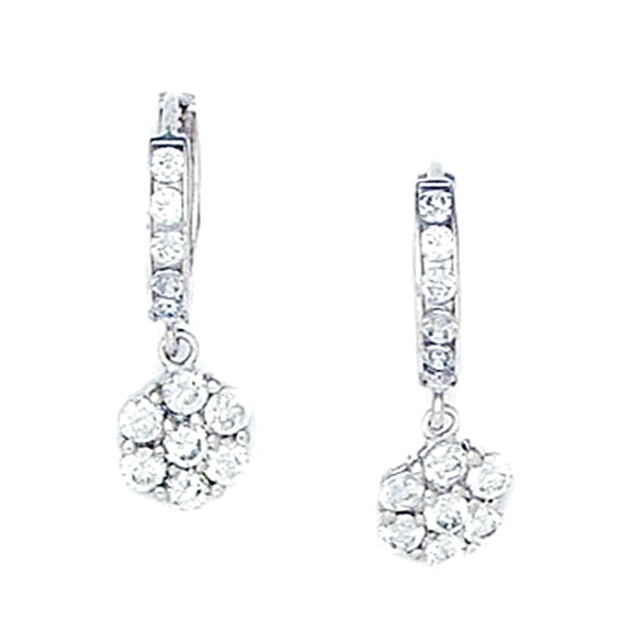 925 Sterling Silver Rhodium Plated Cubic Zirconia Flower Drop Hinged Earrings 20x7mm Stud Earring for Women