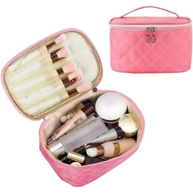 Bolsa de viaje para maquillaje HUOGUO, de gran capacidad, impermeable, rosa