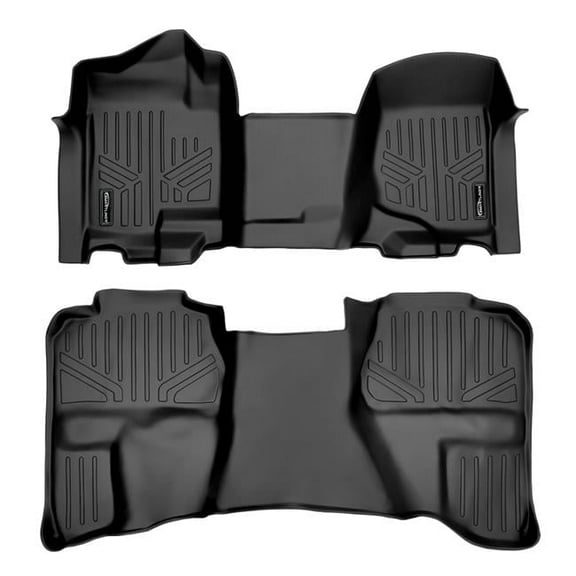 SA0296-B0097 Custom Fit 2 Row Floor Mats Liner Set for 2007-2013 Chevy Silverado, Black