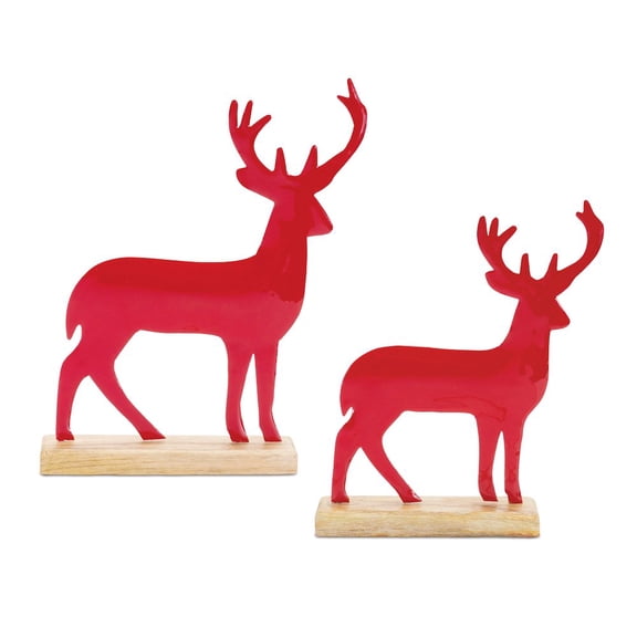 Melrose Deer Silhouette with Wooden Base Christmas Figurines - 11" - Set of 2