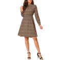 thumbnail image 2 of INSPIRE CHIC Robe Fleurie pour Femme Col Montant Manches Longues Taille à Nouer Longueur Genou Robe Bohème S Bleu Jaune, 2 of 8
