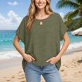 thumbnail image 7 of ClodeEU Women's Faux Linen Dolman Sleeve Short Sleeve Crewneck Top ,Loose Fit Casual Blouse Army Green,Womens Plus XXL, 7 of 7
