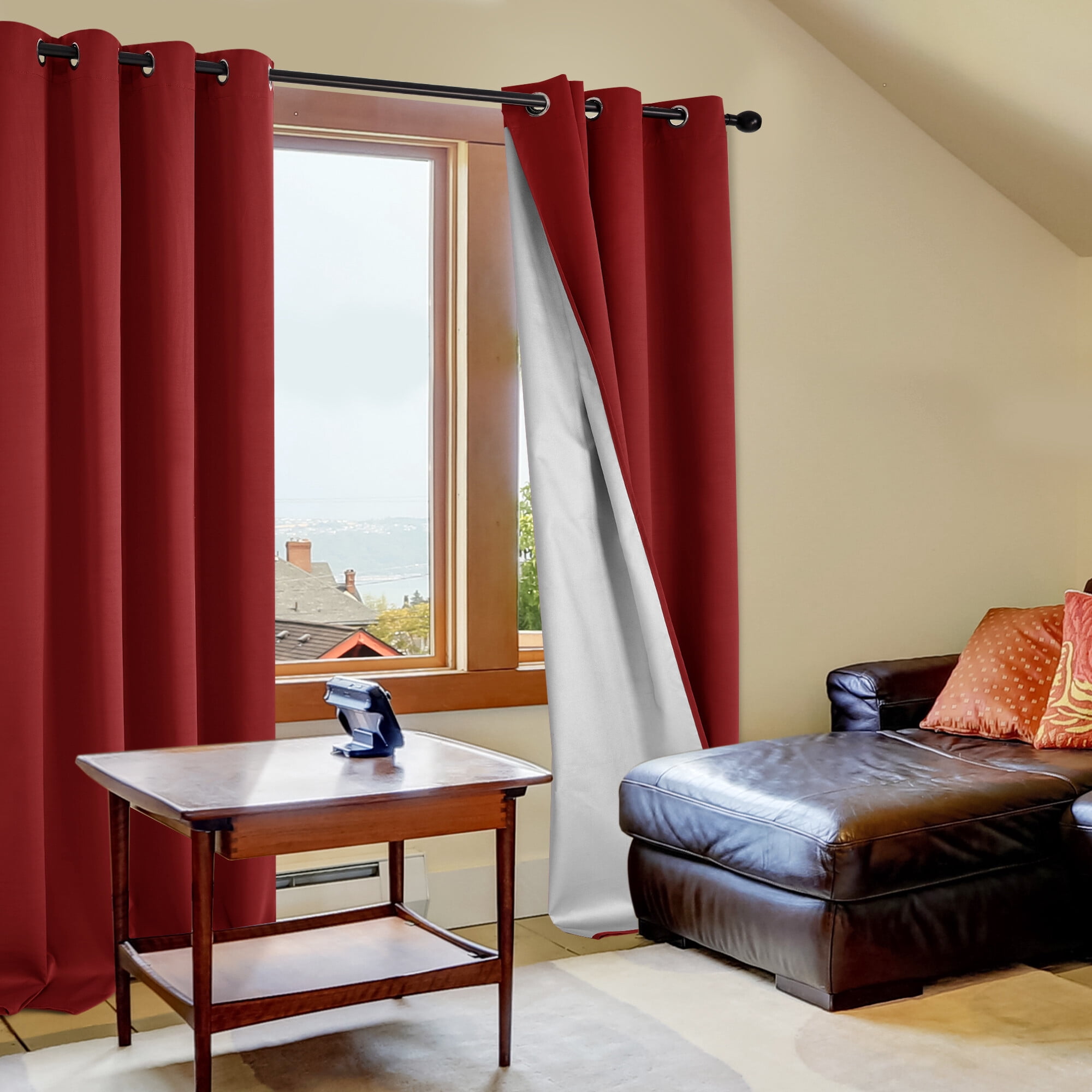 Deconovo Blackout Curtains with Silver Back Coating for Living Room 52x72 inch Dark Red 2 Panels