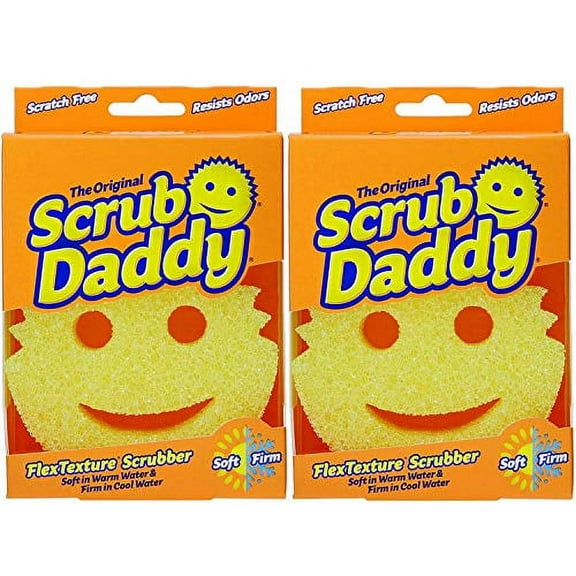 Original Scrub Daddy Sponge - Scratch Free Scrubber for Dishes and Home, Odor Resistant, Soft in Warm Water, Firm in Cold, Deep Cleaning Kitchen and Bathroom, Multi-use, Dishwasher Safe, 2ct