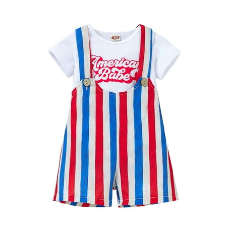 

Canis Striped Shorts Independent Day 2pcs Suit: Baby Girl Boy Romper Tops