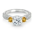 thumbnail image 2 of Gem Stone King 2.24 Cttw White Topaz Yellow Citrine and White Moissanite Engagement Ring for Women | 925 Sterling Silver | Gemstone November Birthstone | Round 7MM and 4MM | Size 9, 2 of 3