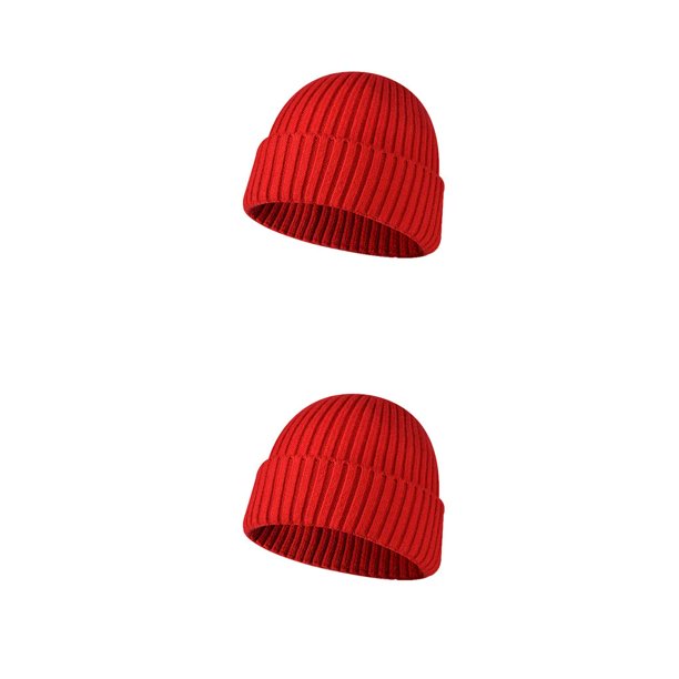 Minnieouse Gorro para adultos, cómodo, elegante, grueso, cálido, tejido, gorros artesanales, gorro con Color Simple para invierno, rojo Rojo 2piezas