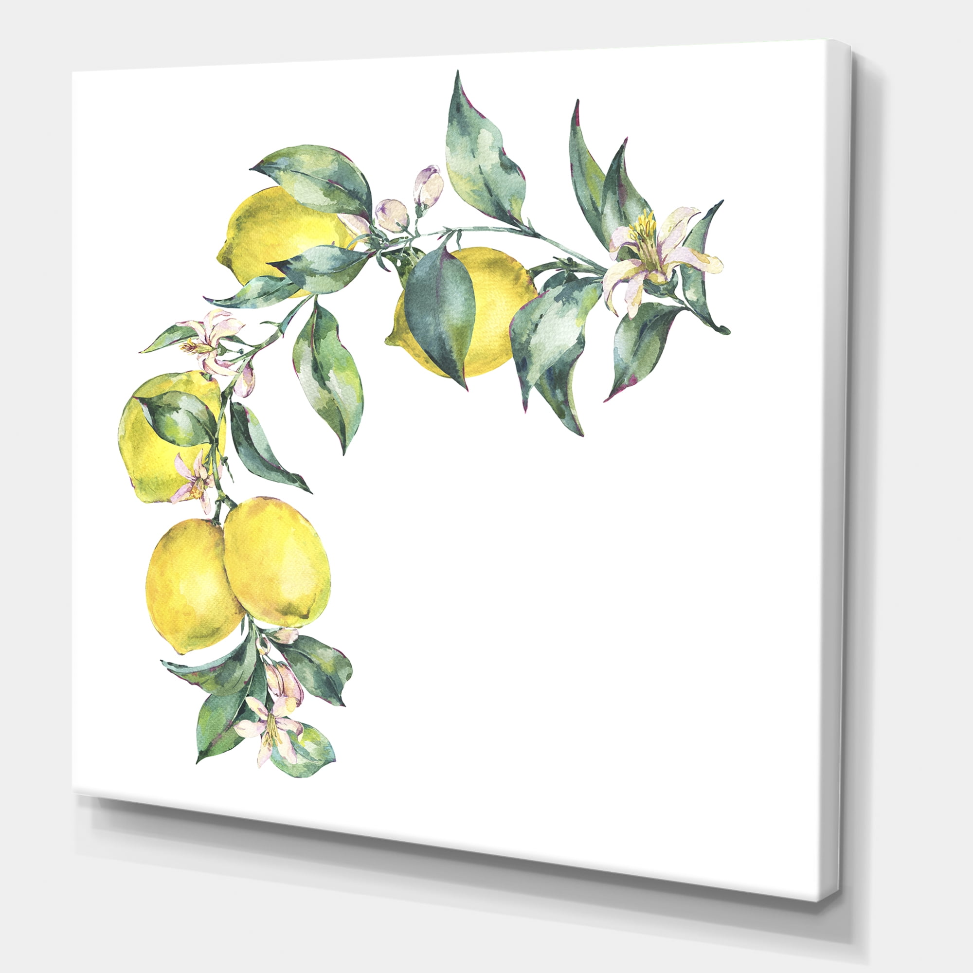Designart ' Branch of Leaves and Yellow Lemons II ' Tropical Canvas Wall Art Print