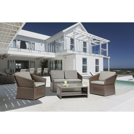 Baner Garden N77 Br Outdoor Furniture 4 Pieces Patio Wicker Rattan
