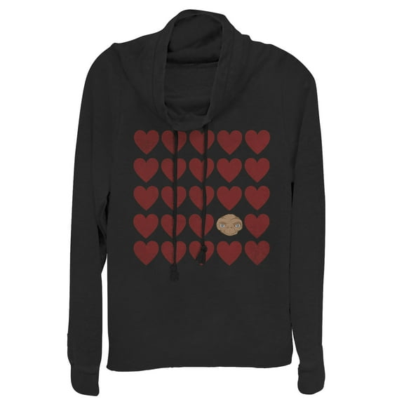 Junior's E.T. the Extra-Terrestrial Valentine Alien Heart Cowl Neck Sweatshirt Black 4X Large