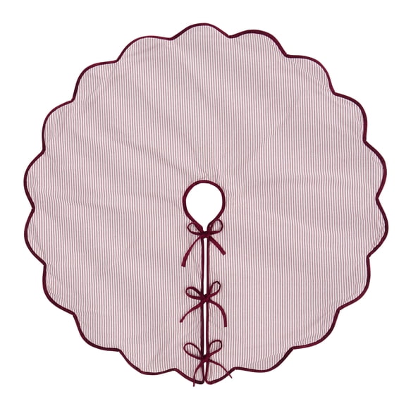 My Texas House Red Scallop Pinstripe Christmas Tree Skirt, 52"