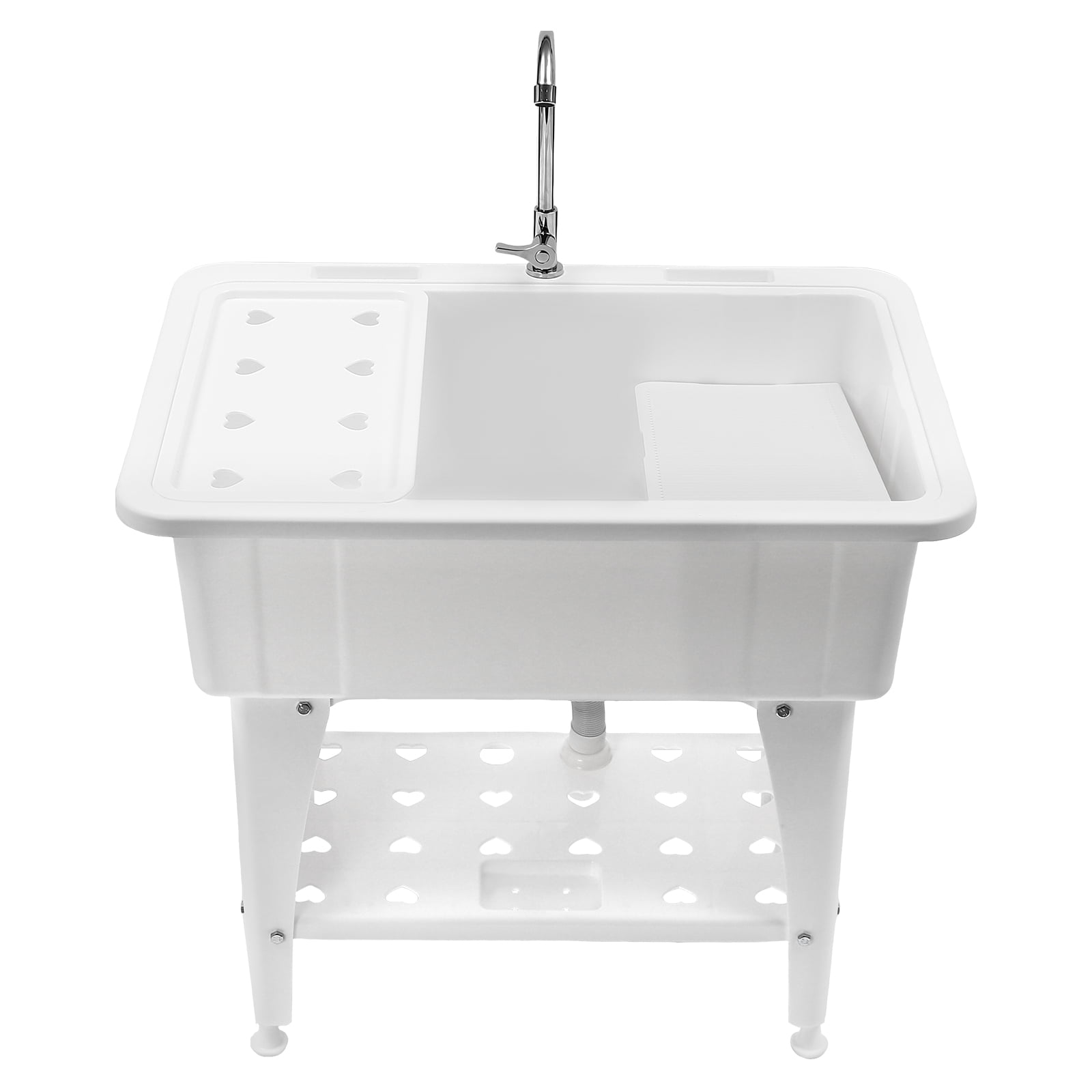 Freestanding Plastic Laundry Sink with Washboard PP 29.06gal Indoor and Outdoor Utility Sink Laundry Tub for Laundry Room Bathrooms Utility Rooms Garages 32.28*22.44*9.84in