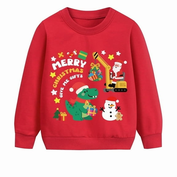 Little Hand Toddler Boy Christmas Outfit Crewneck Hoodie Girls Excavator Dinosaur 3T