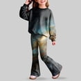 thumbnail image 4 of Ccpelsie Toddler Baby Girl Clothes Fall Winter Kids Outfit Floral Crewneck Sweatshirt Bell Bottom Pants Set(Blue,5-6 Years), 4 of 9