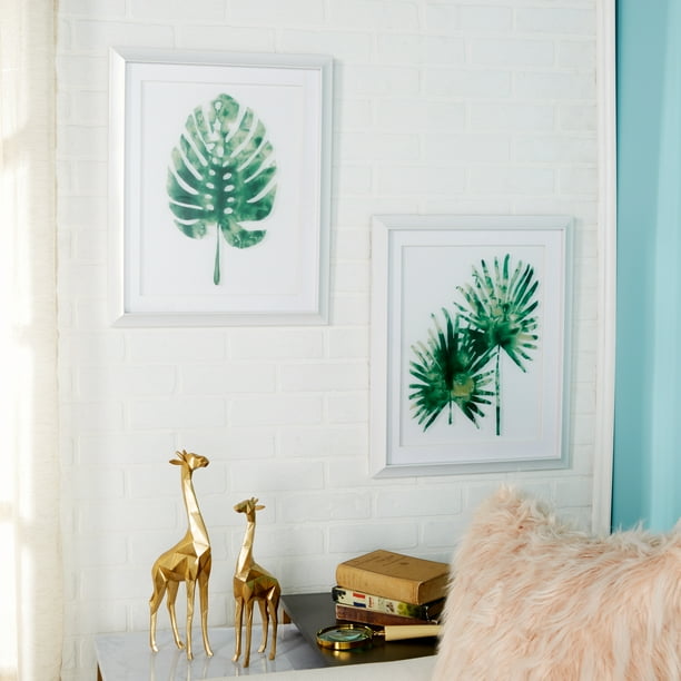 Cosmoliving Rectangular White Green Palm Leaf Wall Decor In