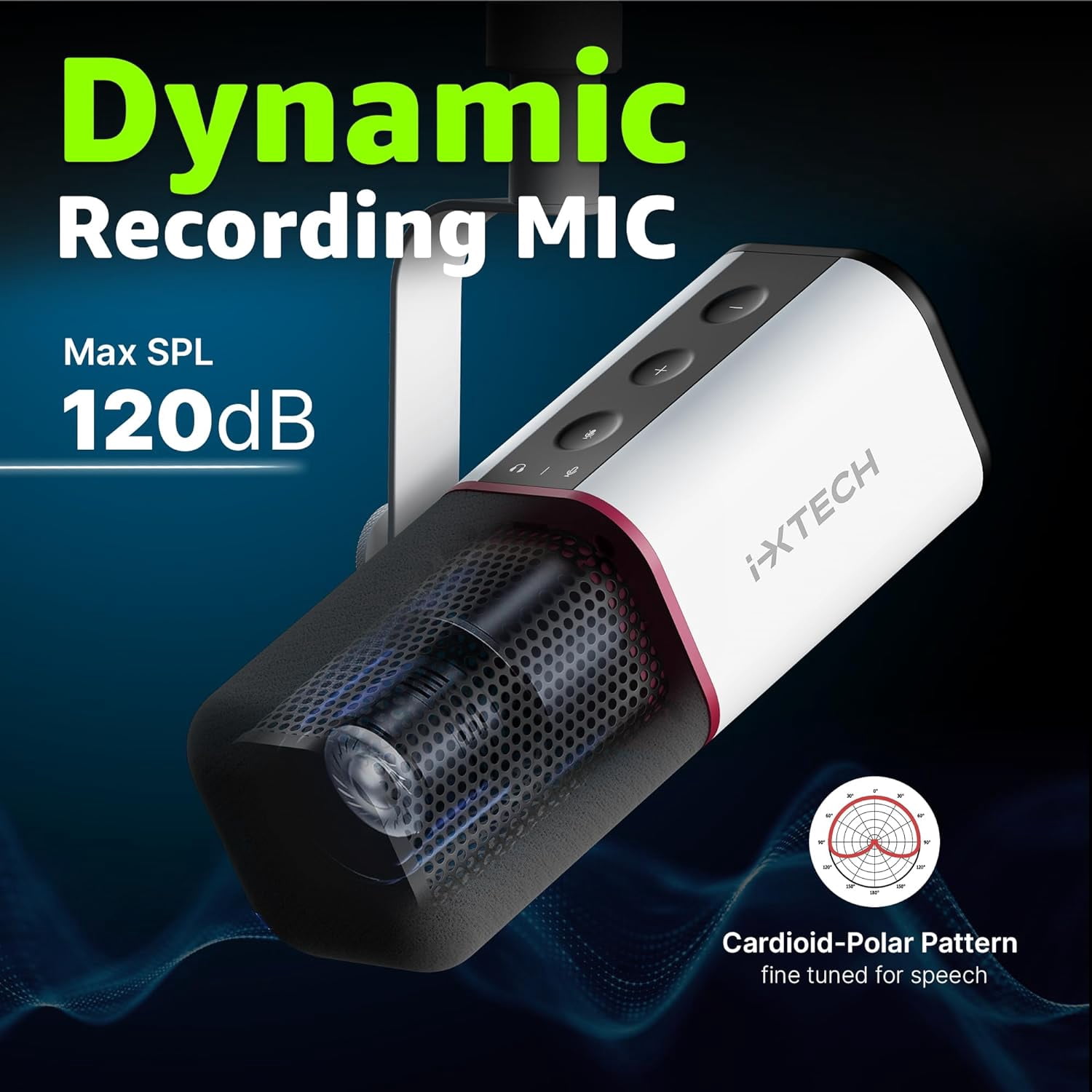 IXTECH Cardioid Dynamic Microphone with Mic Cover, Vocal USB XLR Microphone for Podcasting, Streaming, Recording, Gaming and Voice-Over (White)…
