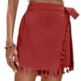 thumbnail image 5 of Ailaofu Womens Wrap Tassel Shorts High Waisted Tie Waist Solid Color Casual Shorts with Fringe Hem Flowy Lightweight Skort Style, 5 of 7