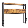 thumbnail image 2 of Freestanding Full Size Headboard with Adjustable Height, 2 Storage Shelves, USB Charging Station and LED Light, Easy to Assemble, Brown, 2 of 11