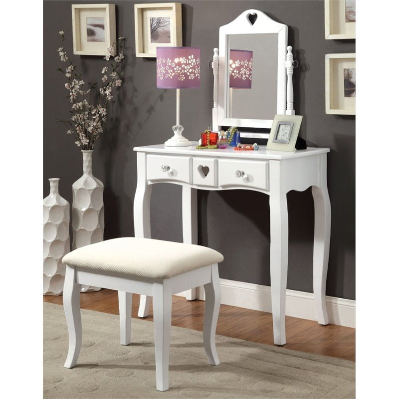 Furniture Of America Brunilda 2 Piece Kids Vanity Set In White