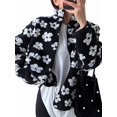 thumbnail image 3 of Women Fuzzy Fleece Pullover Zipper Sweatshirt Winter Floral Jacket with Pocket Black M, 3 of 6