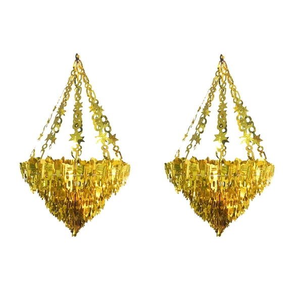 2-Pack Gold Chandelier Hanging Party Decorations – Large Foldable PET Ceiling Ornaments for Weddings, Birthdays, Aromatherapy Candle Décor & Events
