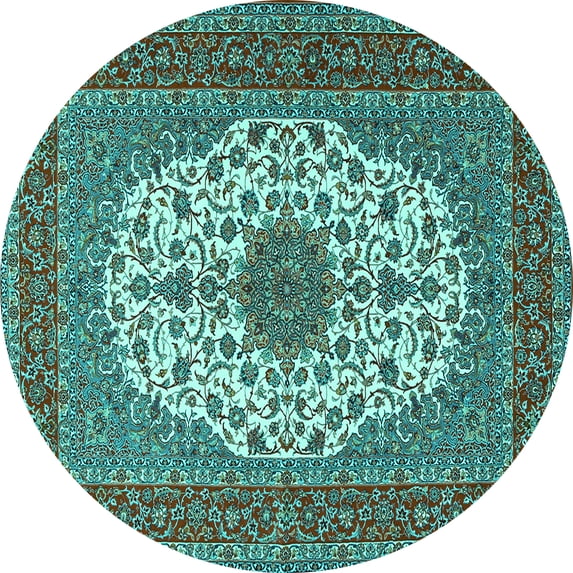 Ahgly Company Indoor Round Medallion Turquoise Blue Traditional Area Rugs, 7' Round