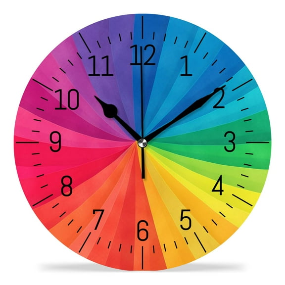 14 Inch Wall Clock Battery Operated Silent Clock Decorative for Office, Kitchen, Outdoor, Living Room，Bright Rainbow Swirl Cute Pattern