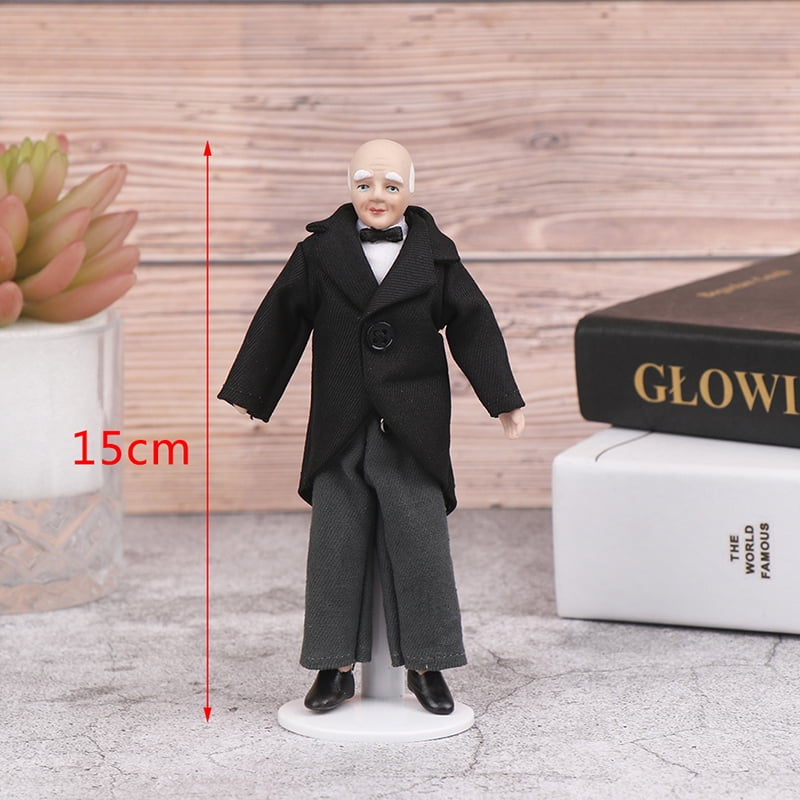 1:12 Dollhouse Miniature Porcelain Doll Model Old Man Butler Servant J2C4