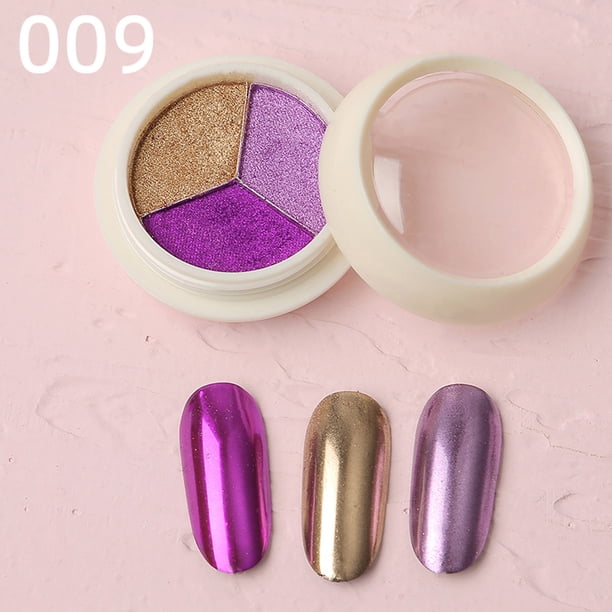XWSHYW Polvo de Uñas Polvo de Espejo para Manicura, Polvo de Titanio, Polvo Sólido Tricolor