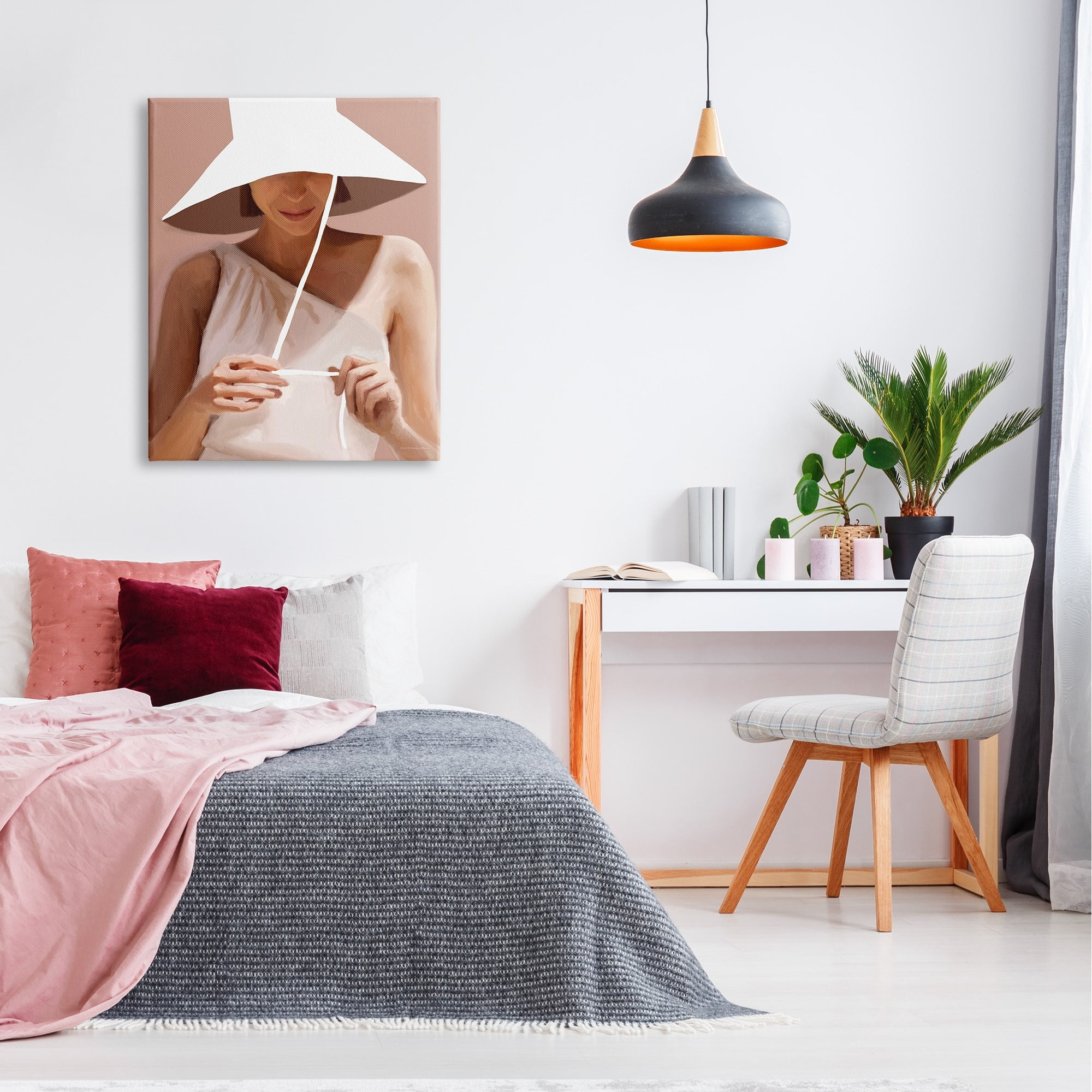 Stupell Industries Warm Summertime Portrait Woman White Sun Hat Paintings Gallery-Wrapped Canvas Print Wall Art, 30x40, by Kamdon Kreations