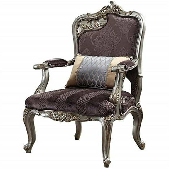 ACME Picardy Chair with 1 Pillow in Velvet and Antique Platinum