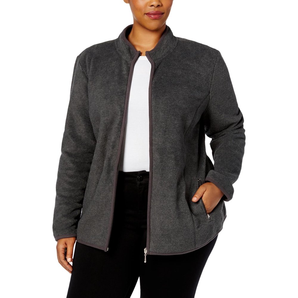 Karen Scott Karen Scott Womens Plus Fall Lightweight Fleece Jacket