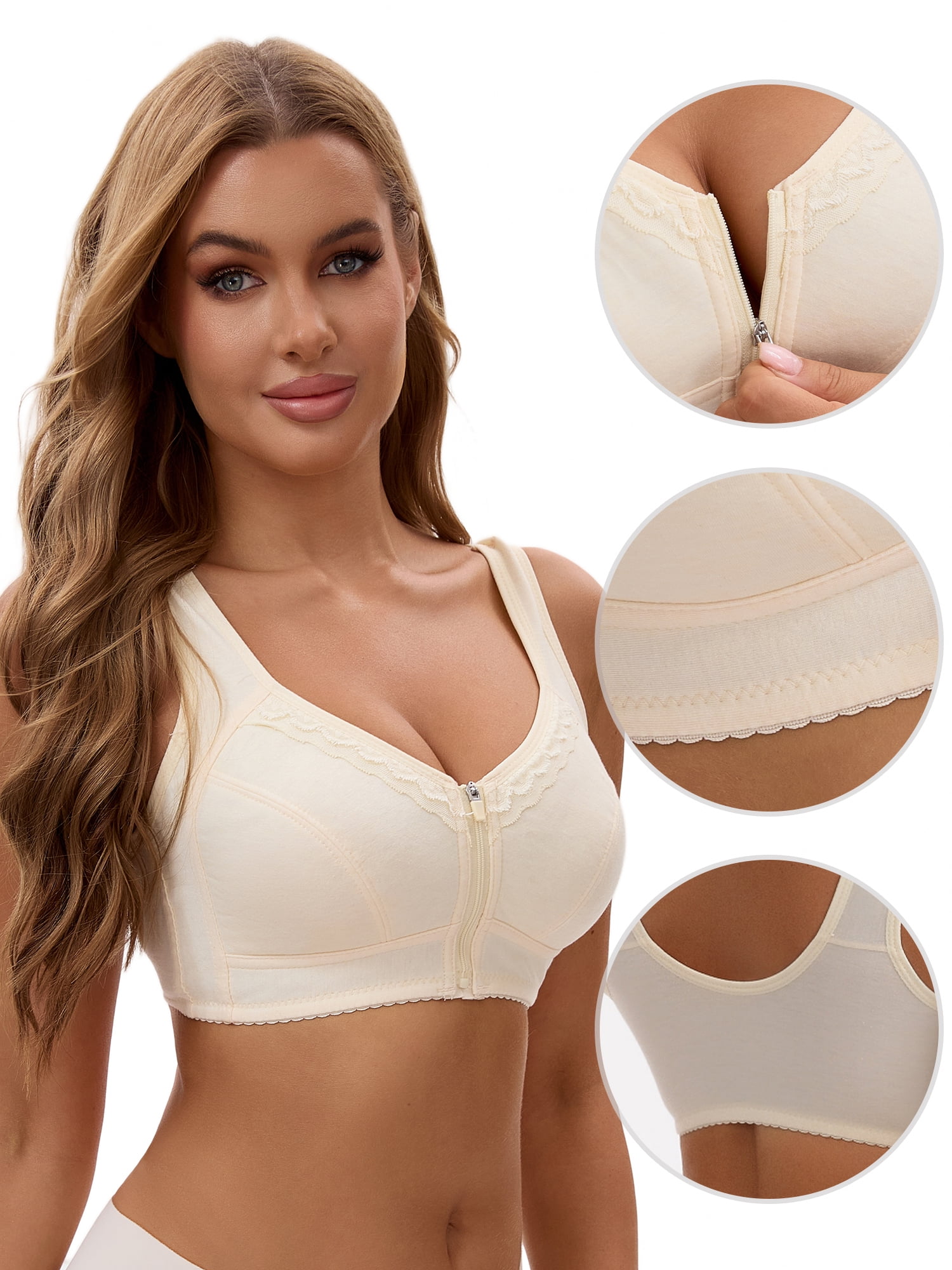 Unique Bargains Women's Wirefree Tank Back Bralette Wide Straps Bras Beige 38 C