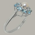 thumbnail image 3 of LBG British Made 14k White Gold Ring with Cultured Pearl & Blue Topaz Womens Statement Ring - 33 size options - Size 4, 3 of 6