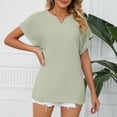 thumbnail image 3 of Camiseta Lisa Manga Corta De Murciélago Cuello En V Casual Simple Top De Verano Para El Trabajo En Casa Compras Verde Guisante S, 3 of 6