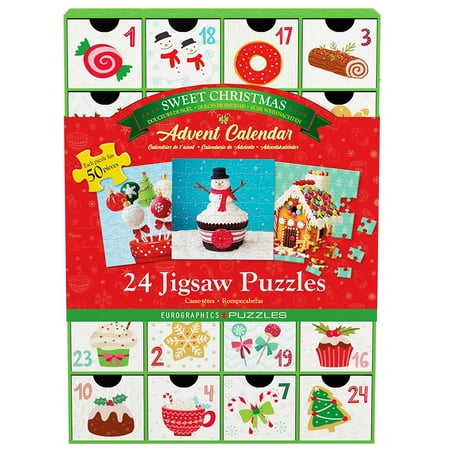 Eurographics: Puzzle Advent Calendar: Sweet Christmas - 24 Daily Unique Individual Jigsaws, 5 x 5" 50pc Each, 1200pcs Total, Holiday Countdown Gift