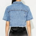 thumbnail image 6 of Women's Short Sleeve Denim Jacket Button Down Trucker Jacket Y2K Cropped Jean Jackets Blue M, 6 of 9