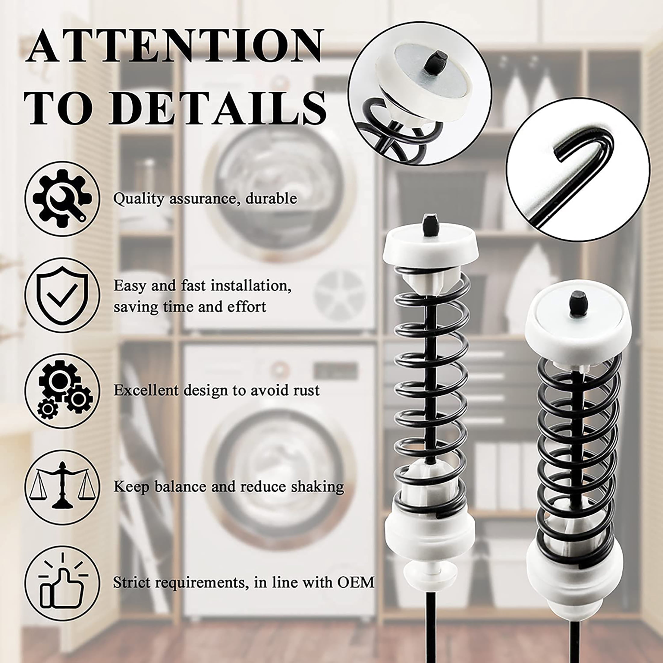 W10780048 Washer Suspension Rod Kit (4pcs) with W10400895 Washer Suspension Springs (4pcs) Replacement for Whirlpool Kenmore Amana Maytag Washing Machines