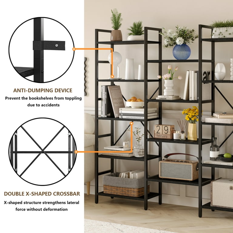 FABULAXE Industrial 67.5 in. Brown Wood and Metal 5-Shelf Etagere Bookcase  Open Storage Free Standing Bookshelf QI003995.L - The Home Depot