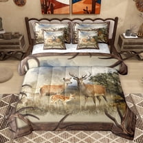 Homewish Safari Deer Twin Bedding Sets 7-Piece for Teens,Jungle Wildlife Bedding Comforter Set Microfiber,Retro Tree Branches Breathable Sheet Sets,Luxury Bedroom Decor,Reversible