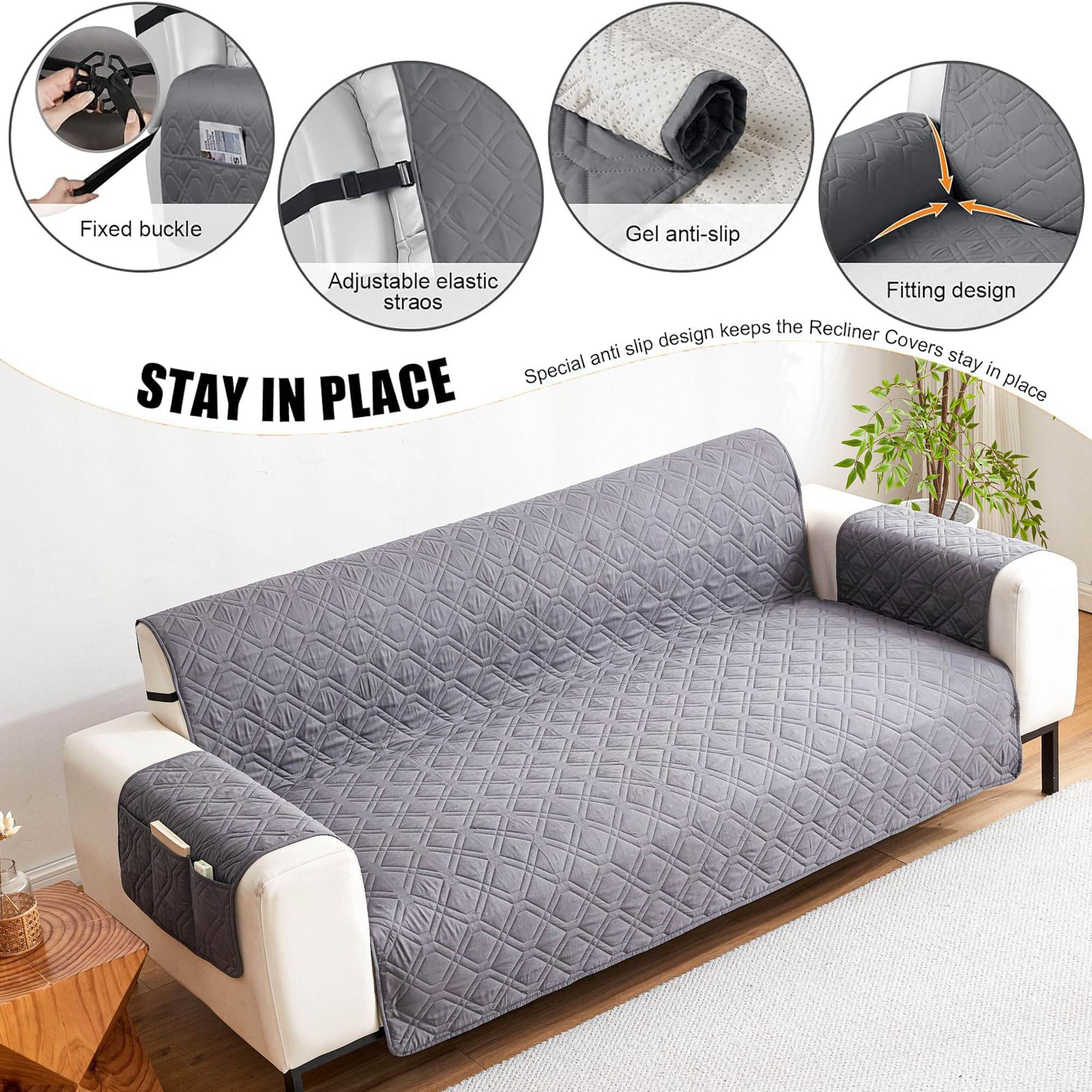 Waterproof Couch Covers 3 Cushion Couch,Non Slip 3 Seater Sofa Covers Washable,Furniture Protector with Side Pockets Elastic Straps for Dogs, Pets,Living Room(Dark Gray,3 Seater Sofa)