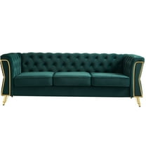 JERFIT Modern 87" Velvet Chesterfield Sofa, Emerald Green Tufted Couch for Living Room, Mid-Century Luxury Fabric Sofa