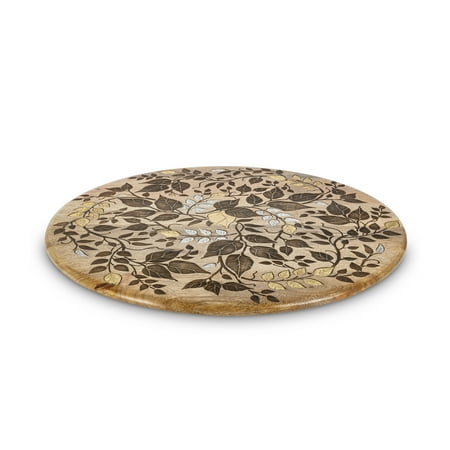

Gerson Mango Wood with Laser and Metal Inlay Leaf Design Lazy Susan.