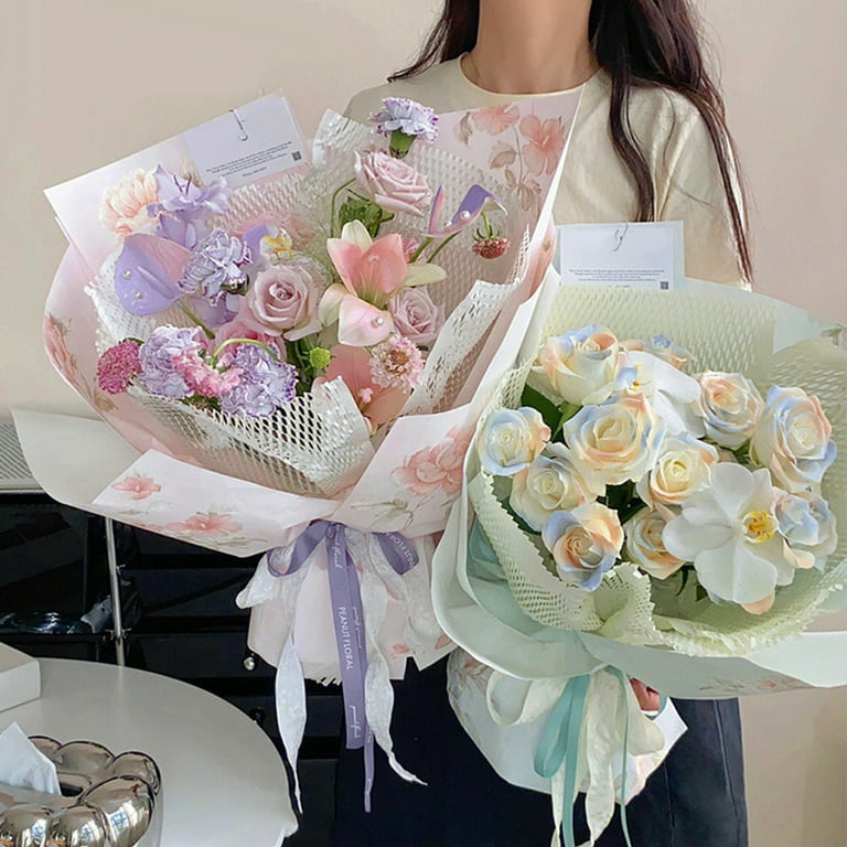 korean mesh floral wrapping rose bouquet