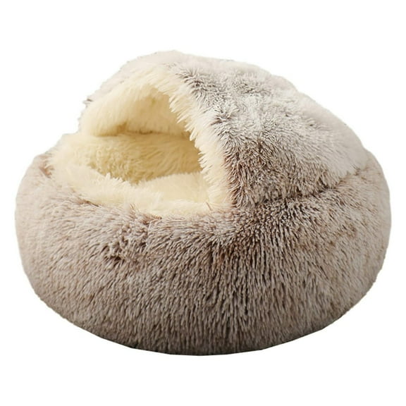 NNYYS Cat Bed Round Plush Fluffy Hooded Cat Bed Cave, Cozy for Indoor Cats or Small Dog beds, Soothing Pet Beds Doughnut Calm Anti-nxiety Dog Bed - Waterproof Bottom Washable,Gray,S: 15.68 inch