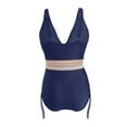 thumbnail image 4 of ylioge Tankini Swimsuits for Women One-Piece Sleeveless Deep V Neck Bathing Suits Ladies Trendy Color-Block Drawstring Side Swimwear Sets, 4 of 5