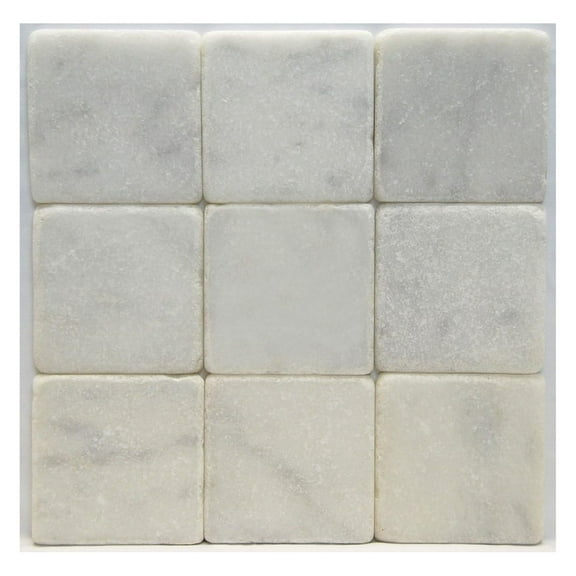 Carrara Marble Italian White Bianco 4x4 Marble Tile Tumbled (Package of 9 Pieces Individual Tile)