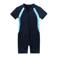 thumbnail image 3 of Mufeng Kids One Piece Shorty Swimsuit Zipper Front Rash Guard Swimwear Athletic Bathing Suit Wetsuit Navy Blue 10, 3 of 7