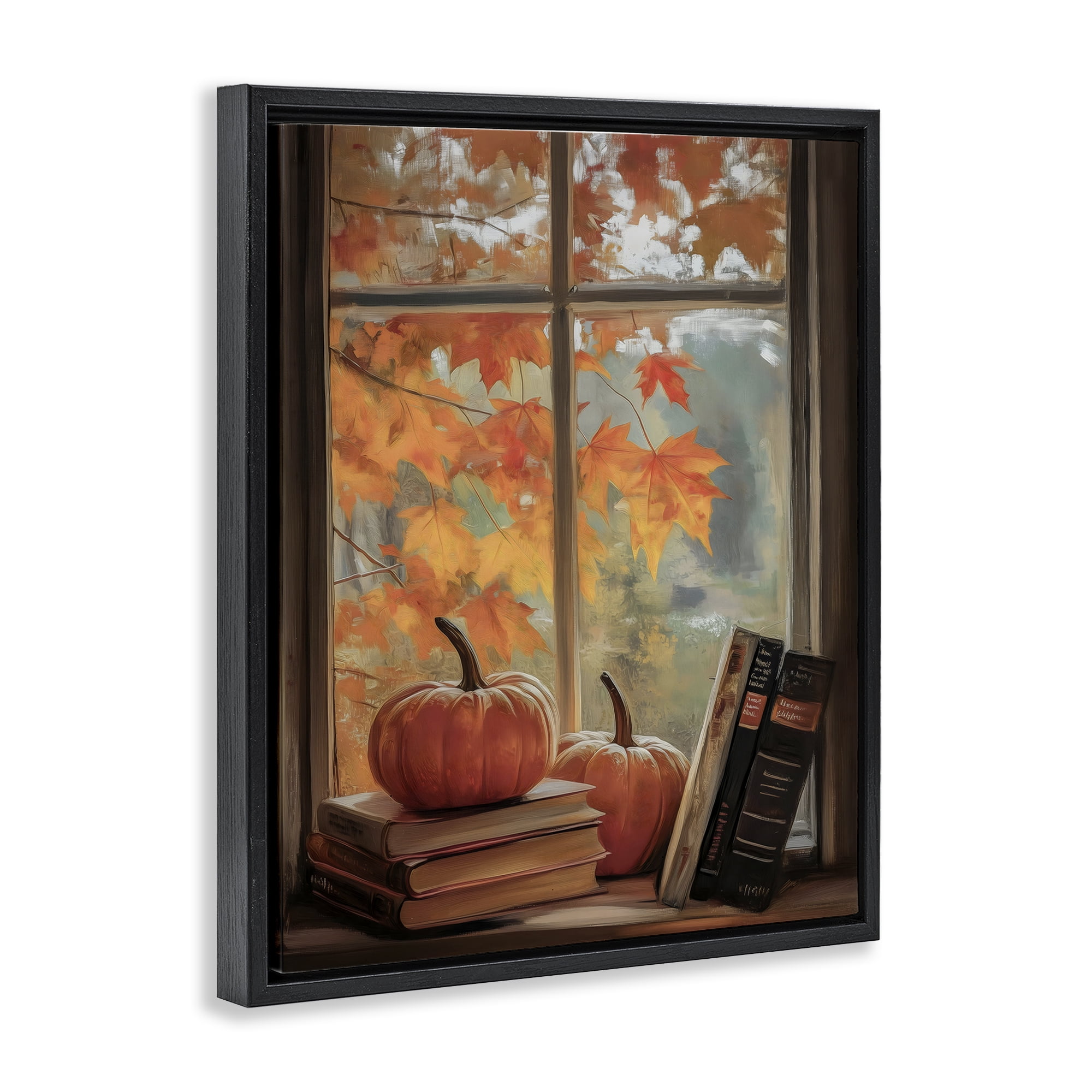 Cozy Fall Window Books Black Framed Floater Canvas Wall Art, design by Arlington Prints