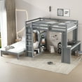 thumbnail image 3 of Newest Queen over Twin Bunk Bed with Dismountable Lower Bed & Desk - Solid Wood Frame, Built-in Wardrobe & Shelves, Convertible to Loft Bed, Grey​, 3 of 9